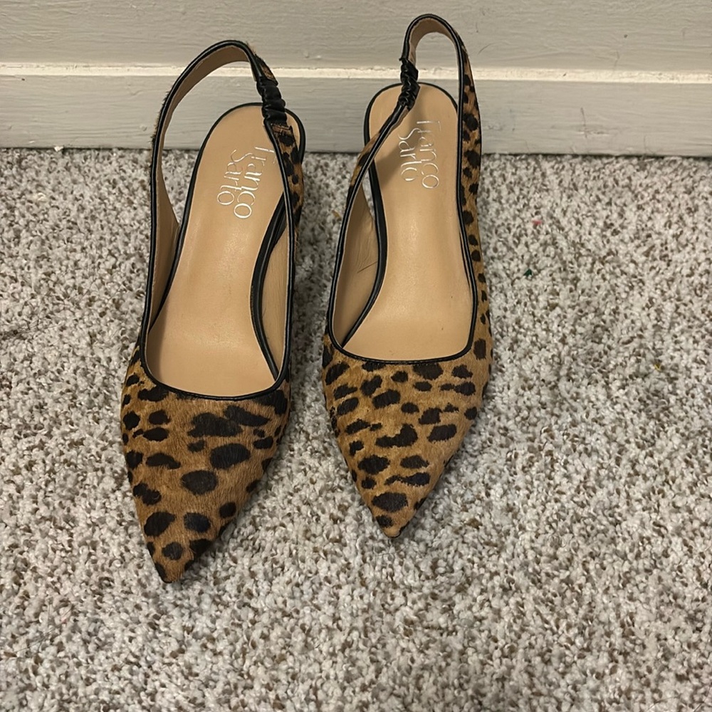 Cheetah print Franco Sarto cow skin sling backs. Worn once to small.
